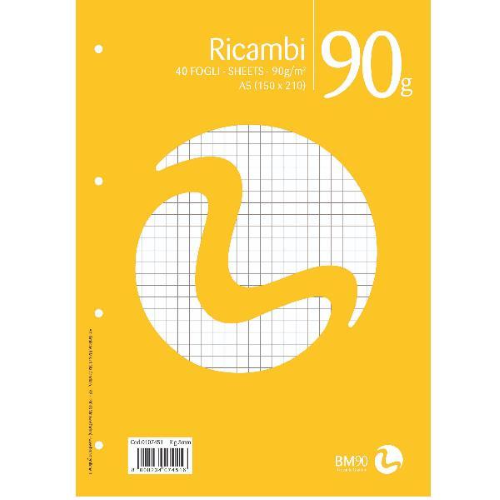 BE MORE RICAMBI NON RINFORZATI 90 GR 150X210 mm A5 40 FOGLI A QUADRETTI 0Q BIANCO